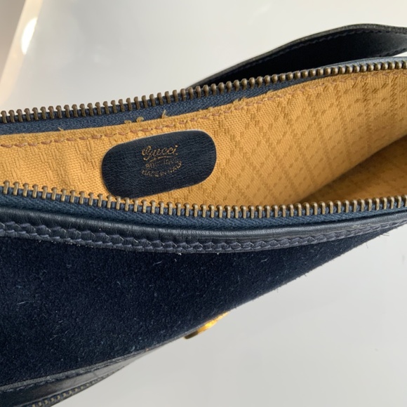 Vintage Gucci bag in navy blue suede and leather, early 1980s - Picture 8 of 11